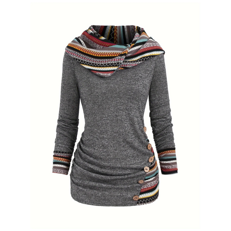 SIERRA Boho Patchwork kapucnis pulóver