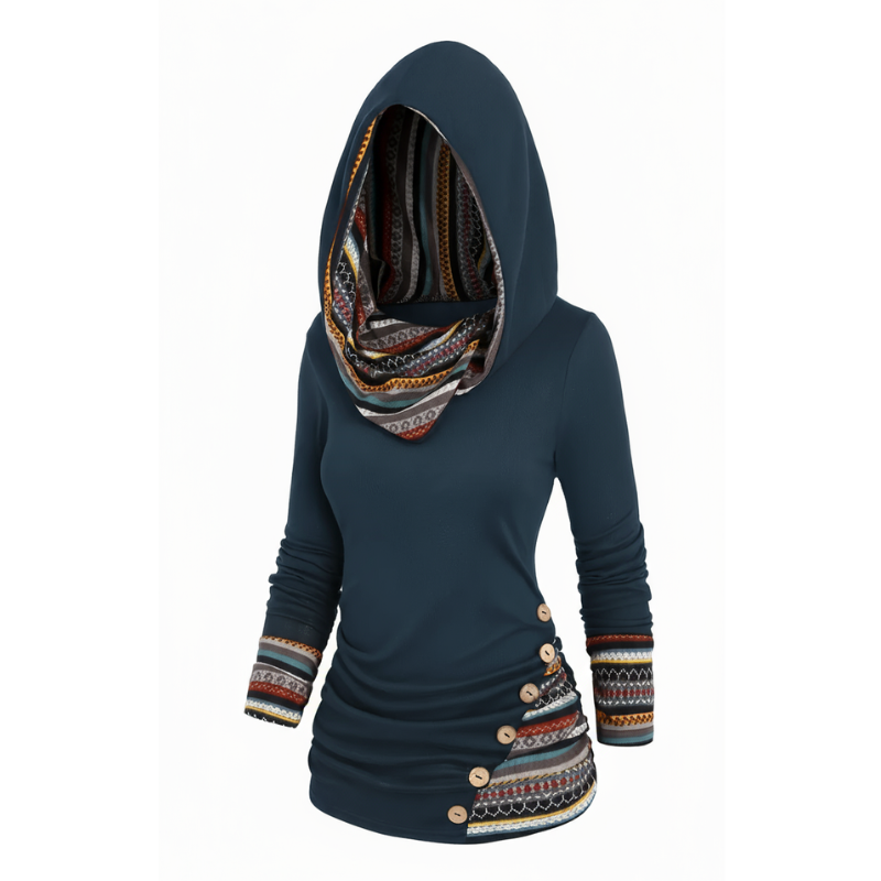 SIERRA Boho Patchwork kapucnis pulóver