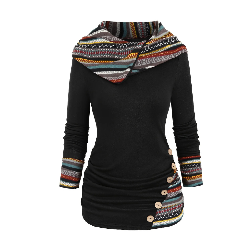 SIERRA Boho Patchwork kapucnis pulóver